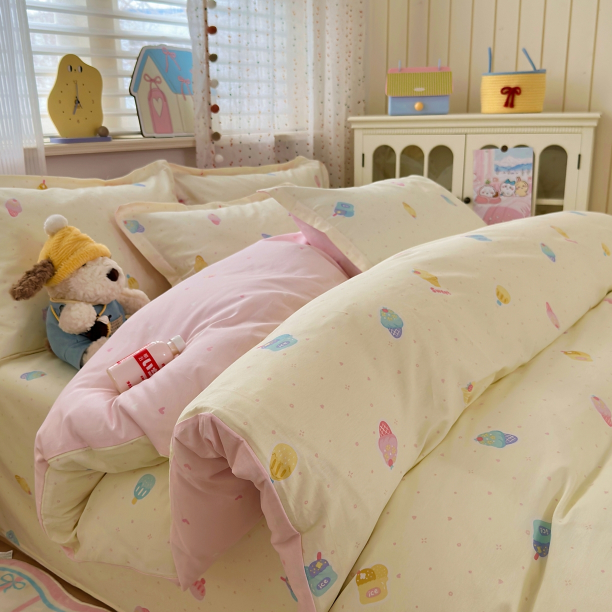 91家纺网 家纺一手货源 找家纺 典雅家纺 2026新款12868全棉纯棉印花四件套 冰激凌