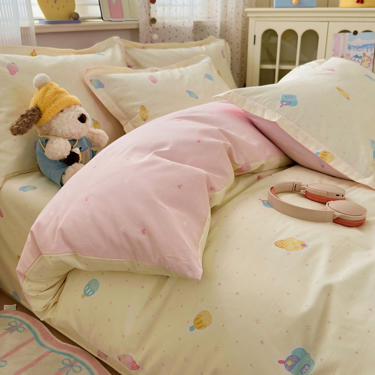 91家纺网 家纺一手货源 找家纺 典雅家纺 2026新款12868全棉纯棉印花四件套 冰激凌