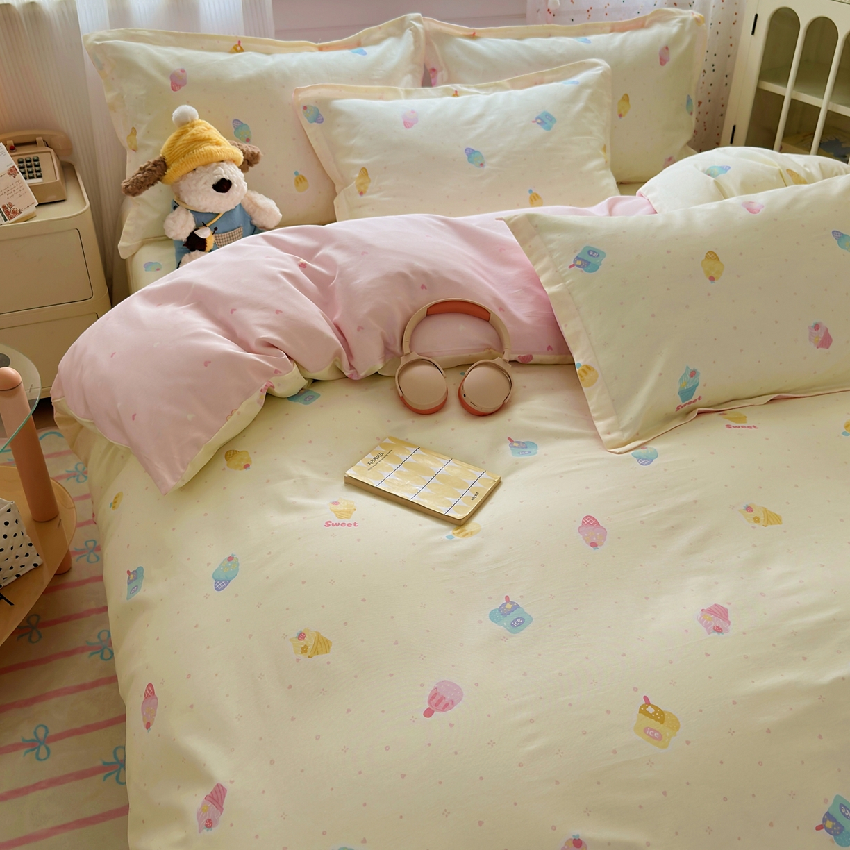 91家纺网 家纺一手货源 找家纺 典雅家纺 2026新款12868全棉纯棉印花四件套 冰激凌