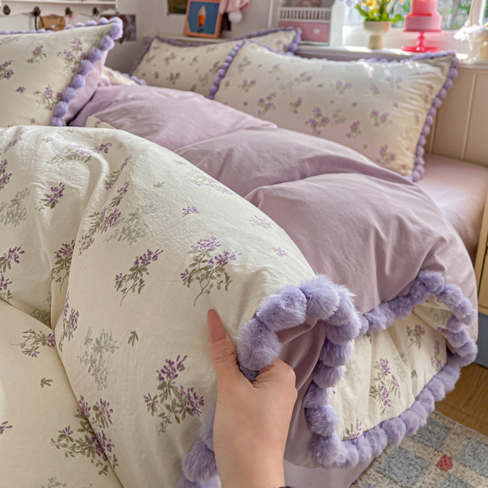 91家纺网 家纺一手货源 找家纺 （总）鑫利来家纺 2026新款毛球款四件套古法水洗棉韩式法式花边四件套被套学生床单三件套