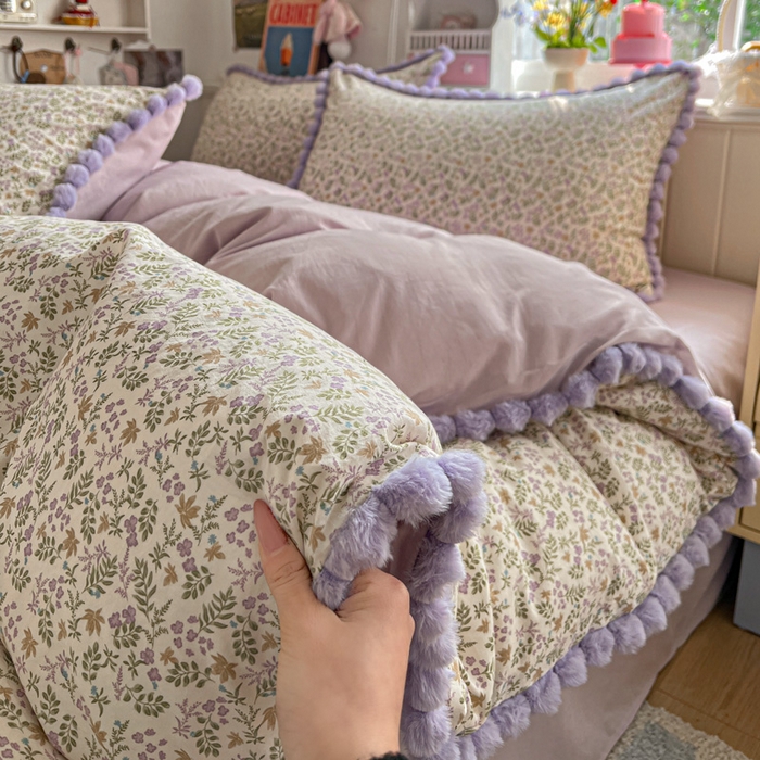 91家纺网 家纺一手货源 找家纺 （总）鑫利来家纺 2026新款毛球款四件套古法水洗棉韩式法式花边四件套被套学生床单三件套