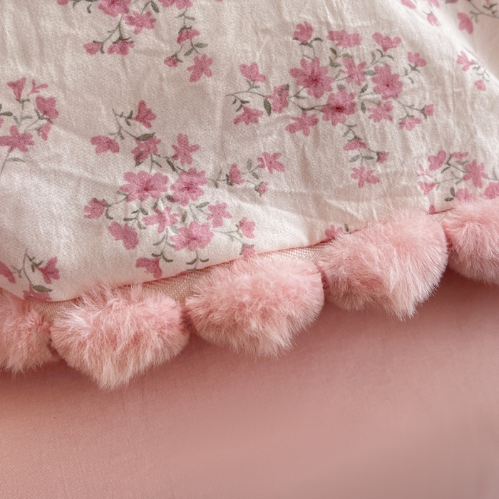 91家纺网 家纺一手货源 找家纺 鑫利来家纺 2026新款毛球款四件套古法水洗棉韩式法式花边四件套被套学生床单三件套 毛球款-七分甜