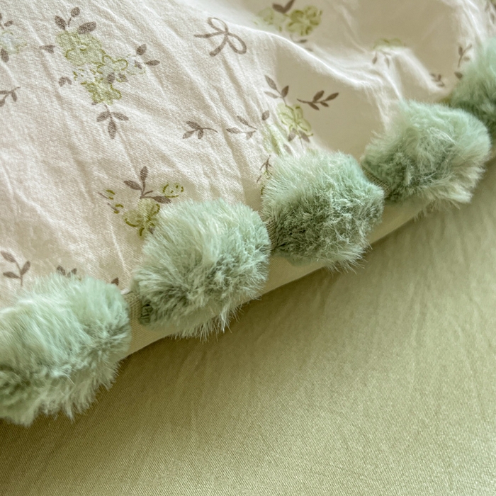 91家纺网 家纺一手货源 找家纺 鑫利来家纺 2026新款毛球款四件套古法水洗棉韩式法式花边四件套被套学生床单三件套 毛球款-花间小兔