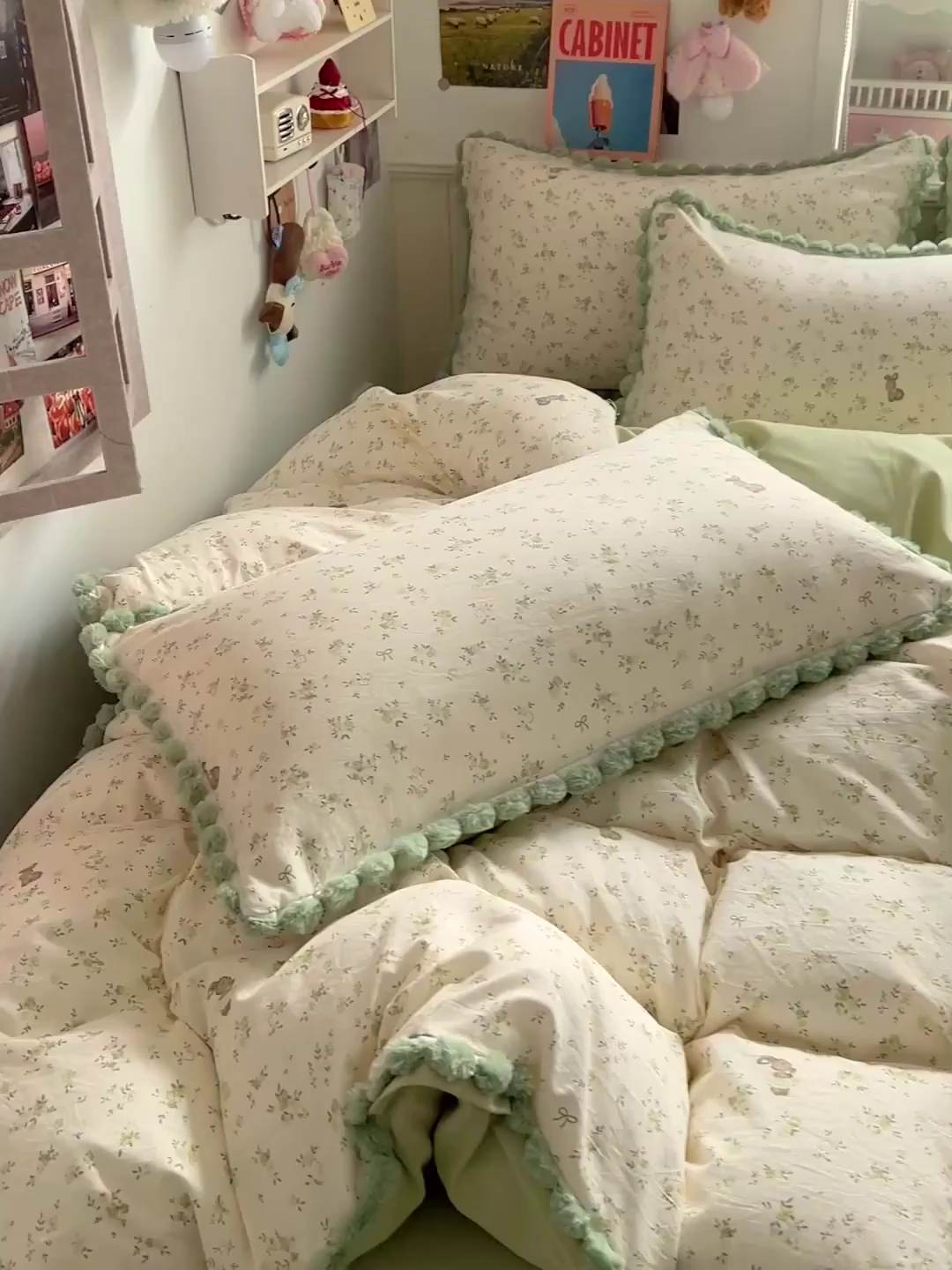 91家纺网 家纺一手货源 找家纺 鑫利来家纺 2026新款毛球款四件套古法水洗棉韩式法式花边四件套被套学生床单三件套 毛球款-花间小兔