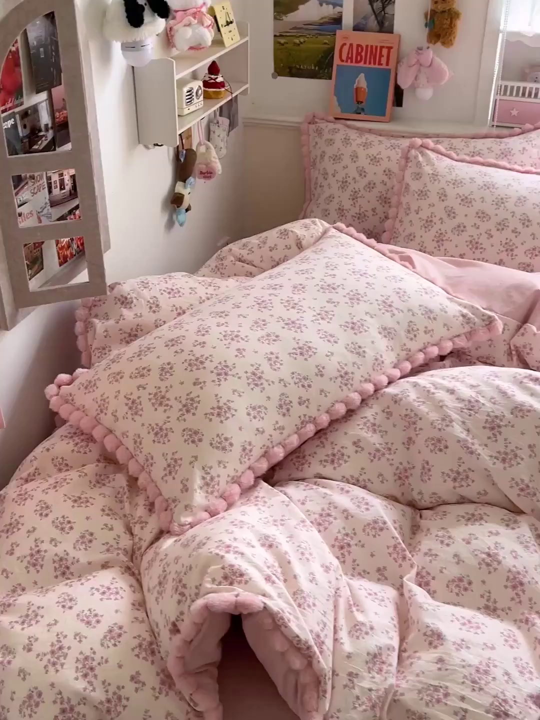 91家纺网 家纺一手货源 找家纺 鑫利来家纺 2026新款毛球款四件套古法水洗棉韩式法式花边四件套被套学生床单三件套 毛球款-七分甜