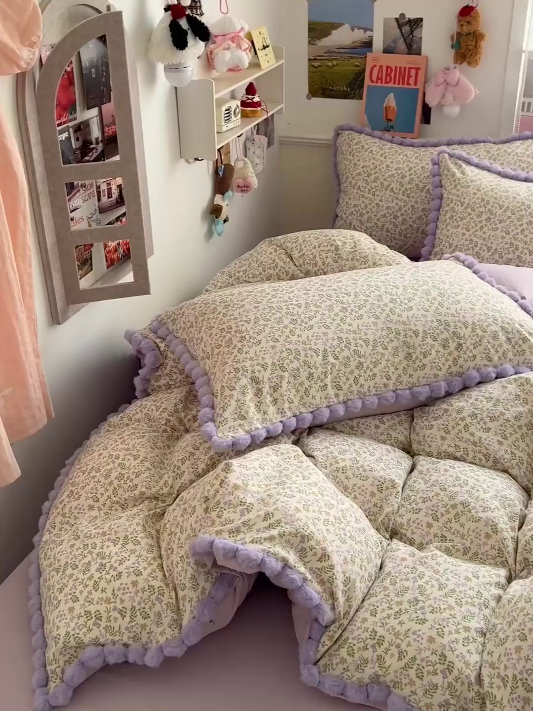 91家纺网 家纺一手货源 找家纺 鑫利来家纺 2026新款毛球款四件套古法水洗棉韩式法式花边四件套被套学生床单三件套 毛球款-花间谣