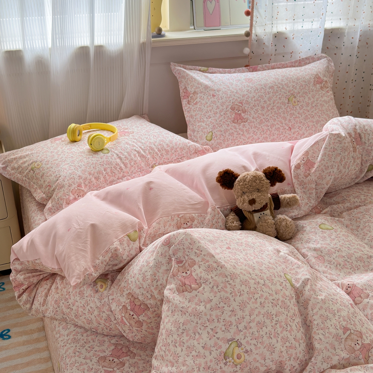 91家纺网 家纺一手货源 找家纺 典雅家纺 2026新款12868全棉纯棉印花四件套 花样萌宠