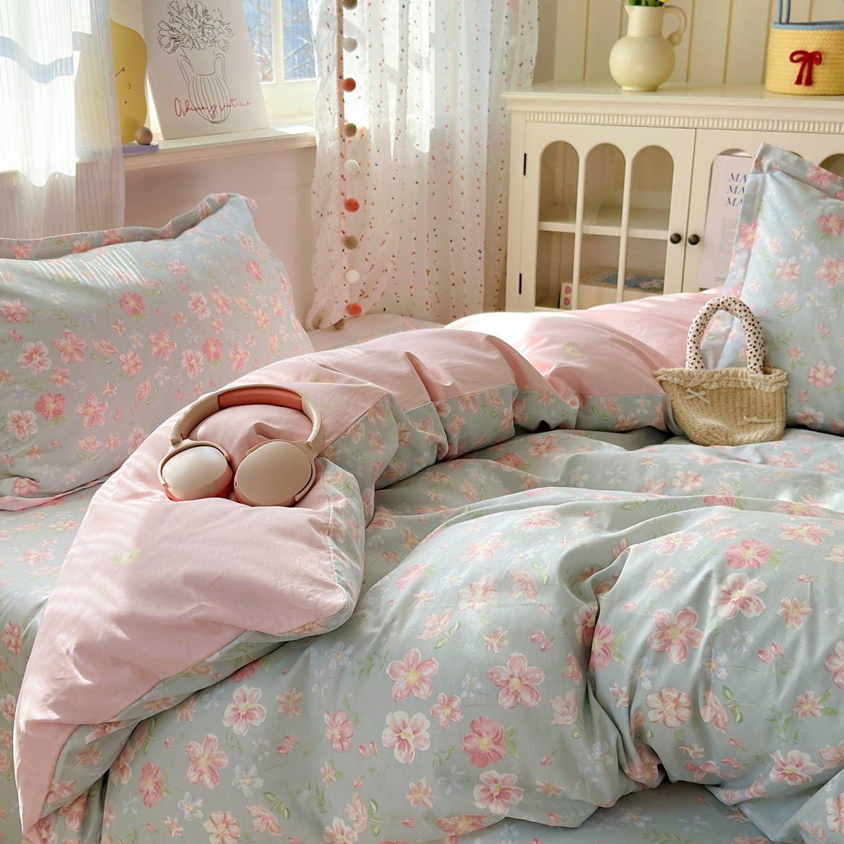 91家纺网 家纺一手货源 找家纺 典雅家纺 2026新款12868全棉纯棉印花四件套 恋恋花开