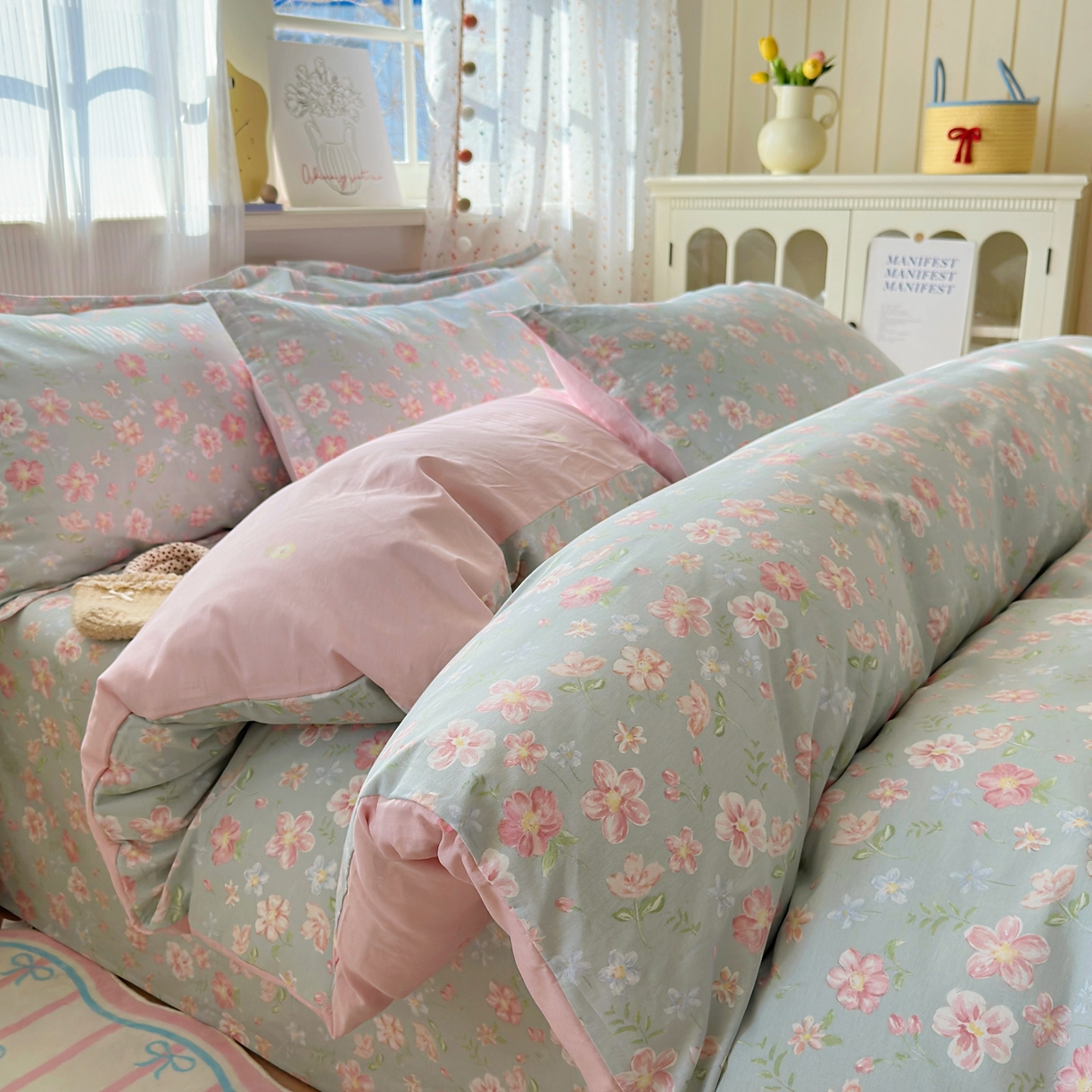 91家纺网 家纺一手货源 找家纺 典雅家纺 2026新款12868全棉纯棉印花四件套 恋恋花开