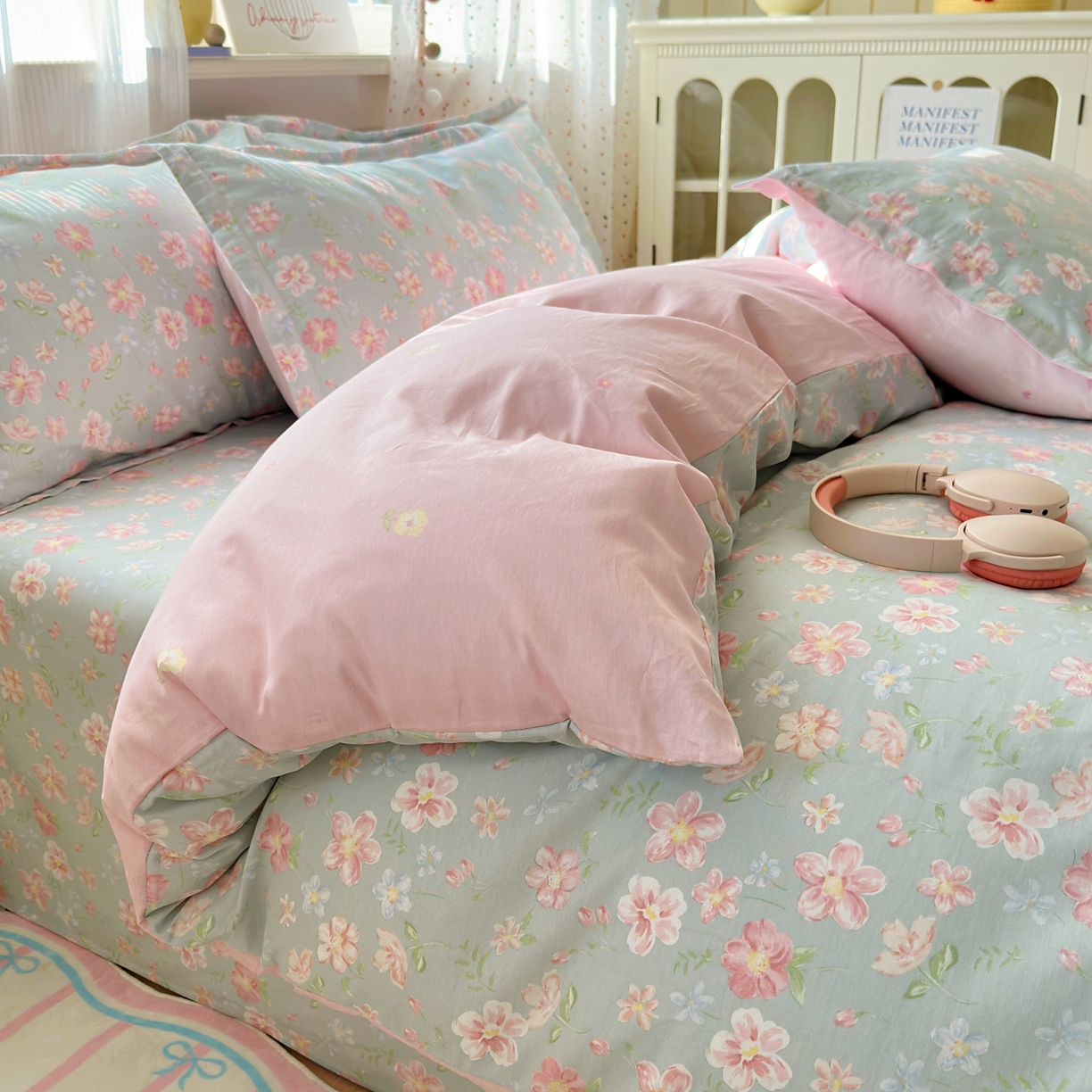 91家纺网 家纺一手货源 找家纺 典雅家纺 2026新款12868全棉纯棉印花四件套 恋恋花开