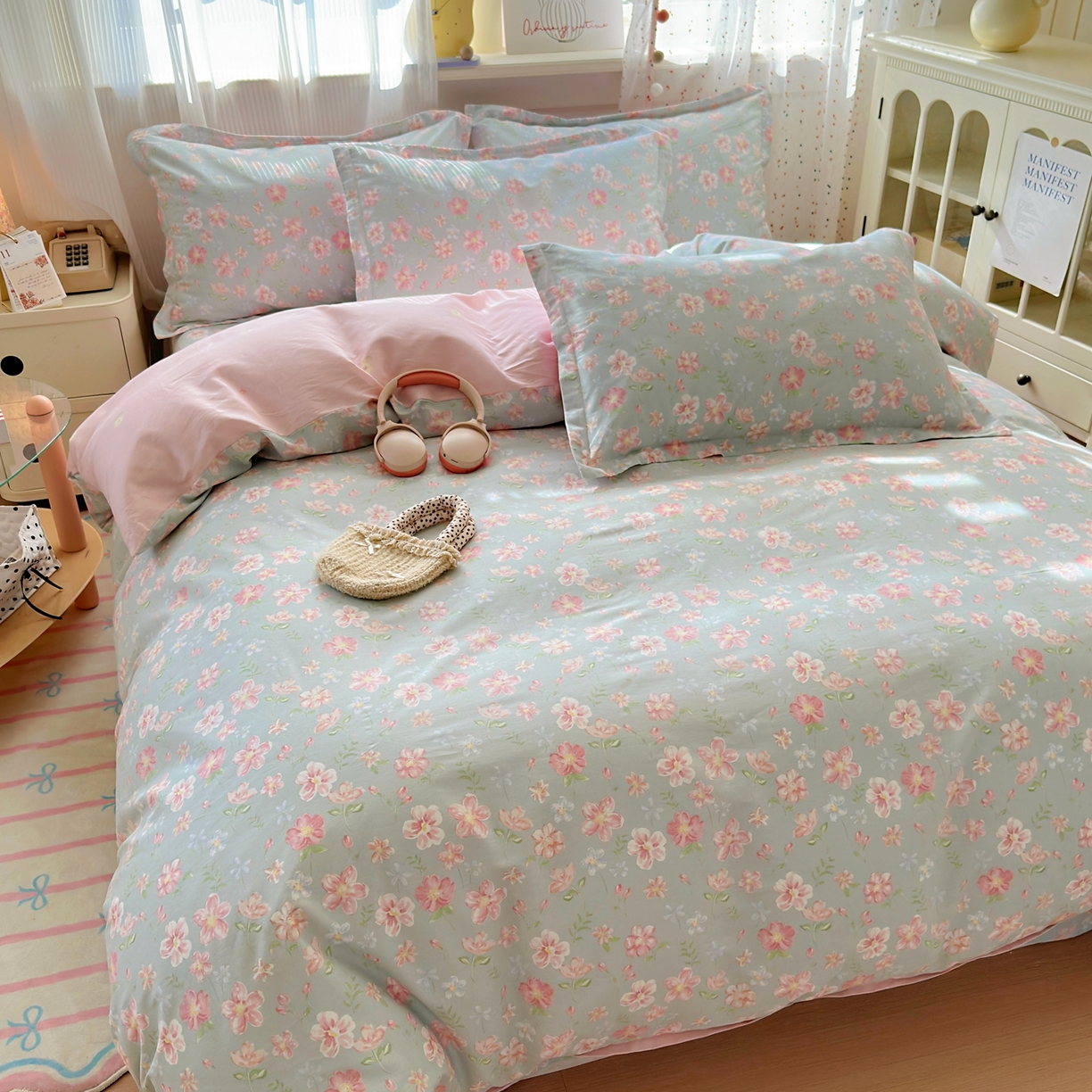 91家纺网 家纺一手货源 找家纺 典雅家纺 2026新款12868全棉纯棉印花四件套 恋恋花开