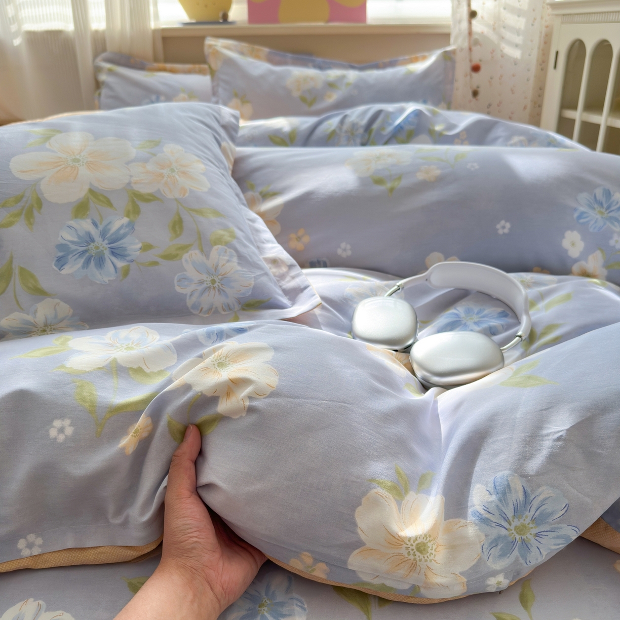 91家纺网 家纺一手货源 找家纺 典雅家纺 2026新款12868全棉纯棉印花四件套 浅影