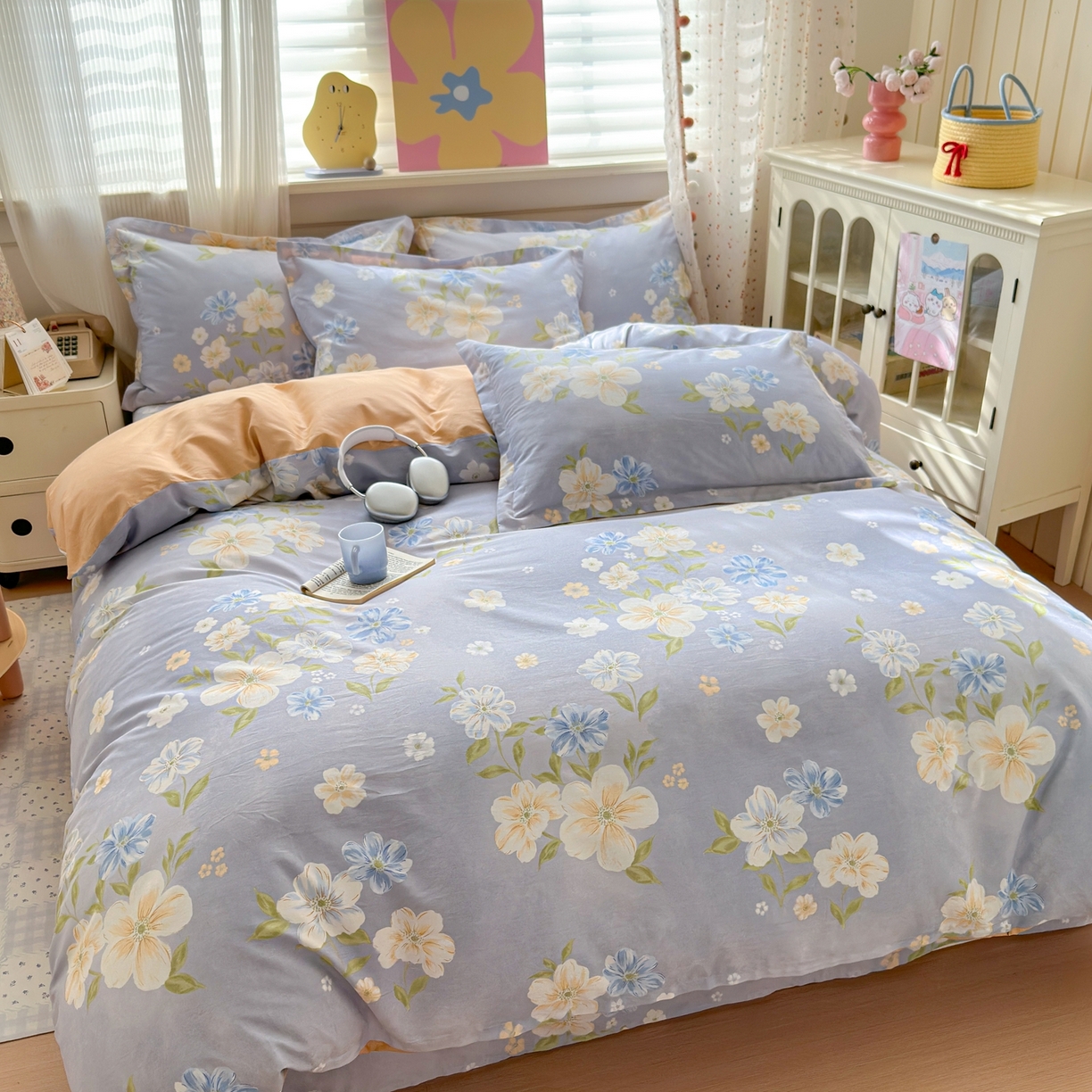 91家纺网 家纺一手货源 找家纺 典雅家纺 2026新款12868全棉纯棉印花四件套 浅影