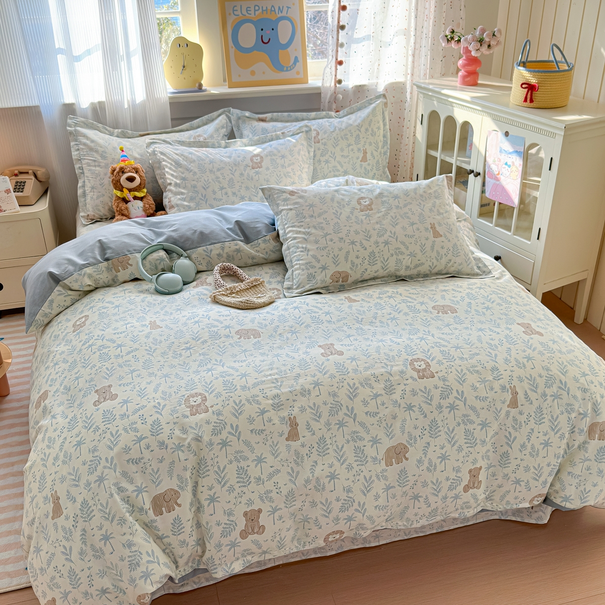 91家纺网 家纺一手货源 找家纺 典雅家纺 2026新款12868全棉纯棉印花四件套 森林小镇