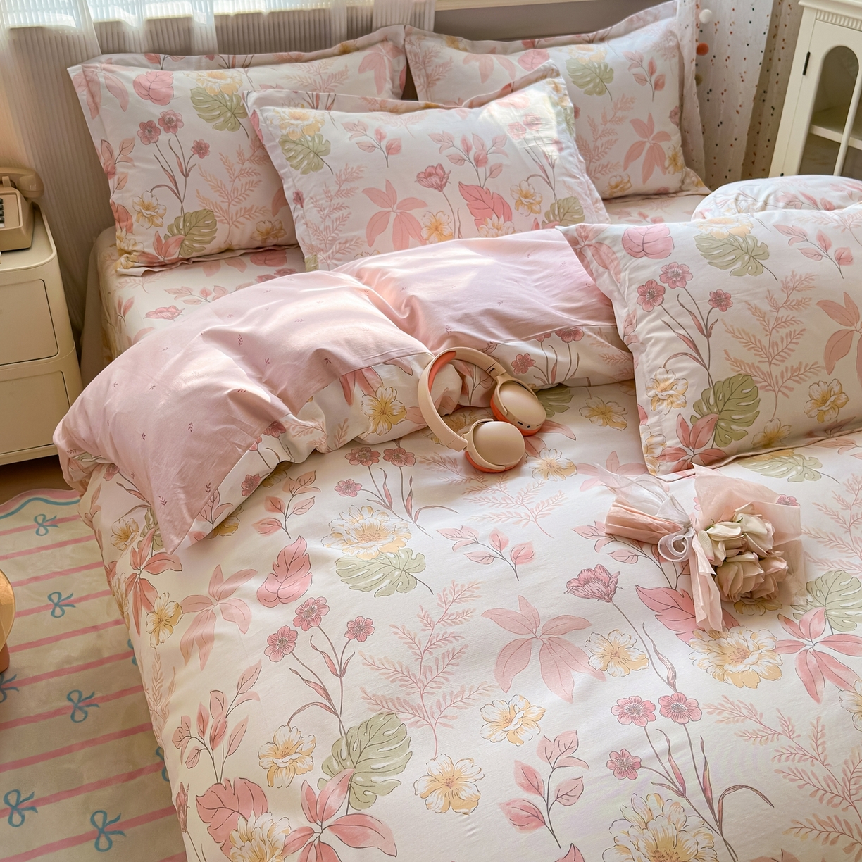 91家纺网 家纺一手货源 找家纺 典雅家纺 2026新款12868全棉纯棉印花四件套 叶柔