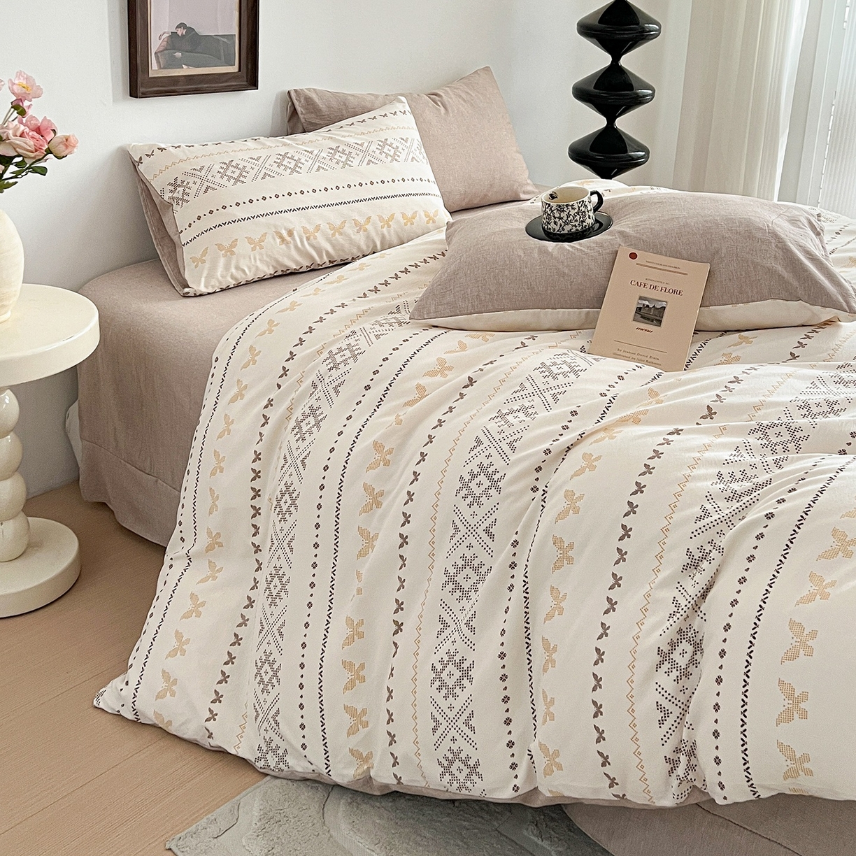 91家纺网 家纺一手货源 找家纺 弗苓家纺 2026春季新款高克重加厚色织提花四件套 北欧风情