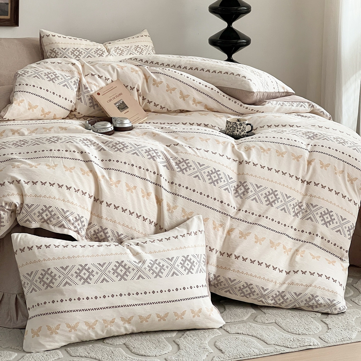 91家纺网 家纺一手货源 找家纺 弗苓家纺 2026春季新款高克重加厚色织提花四件套 北欧风情