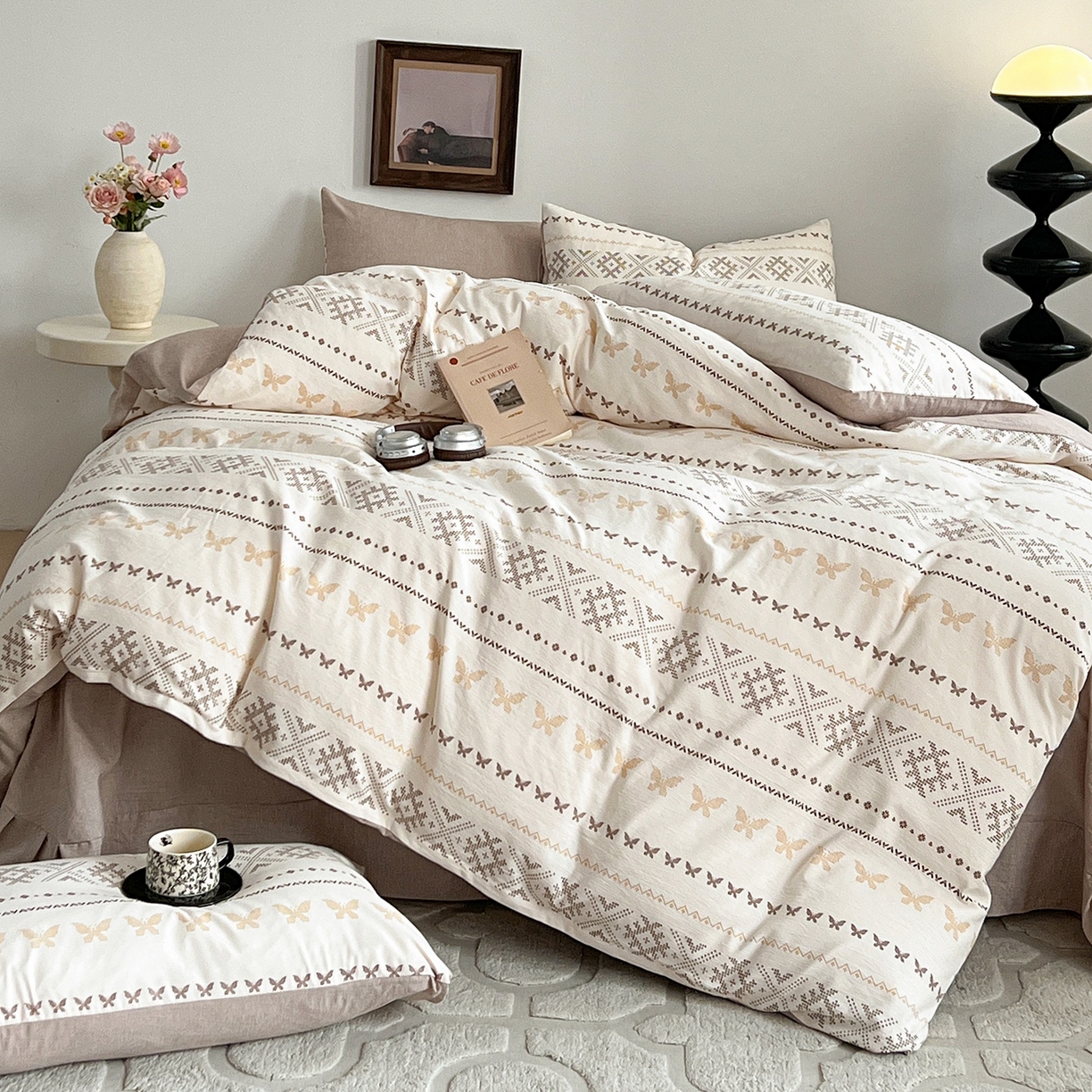 91家纺网 家纺一手货源 找家纺 弗苓家纺 2026春季新款高克重加厚色织提花四件套 北欧风情