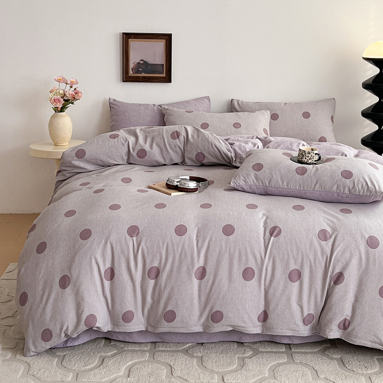 91家纺网 家纺一手货源 找家纺 弗苓家纺 2026春季新款高克重加厚色织提花四件套 波尔紫