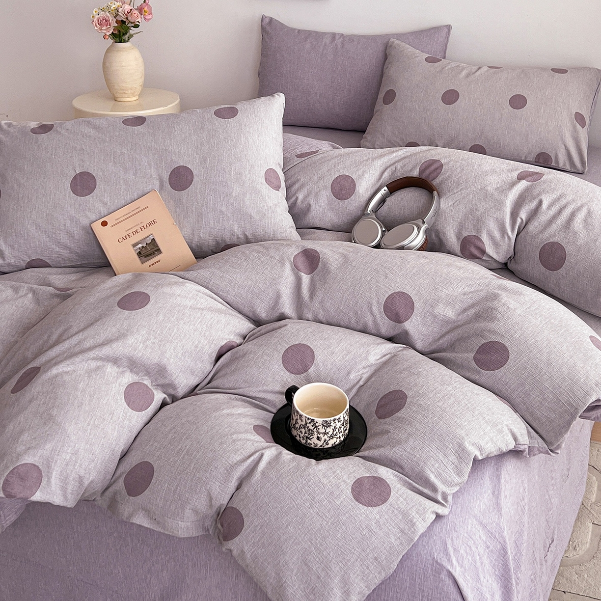 91家纺网 家纺一手货源 找家纺 弗苓家纺 2026春季新款高克重加厚色织提花四件套 波尔紫