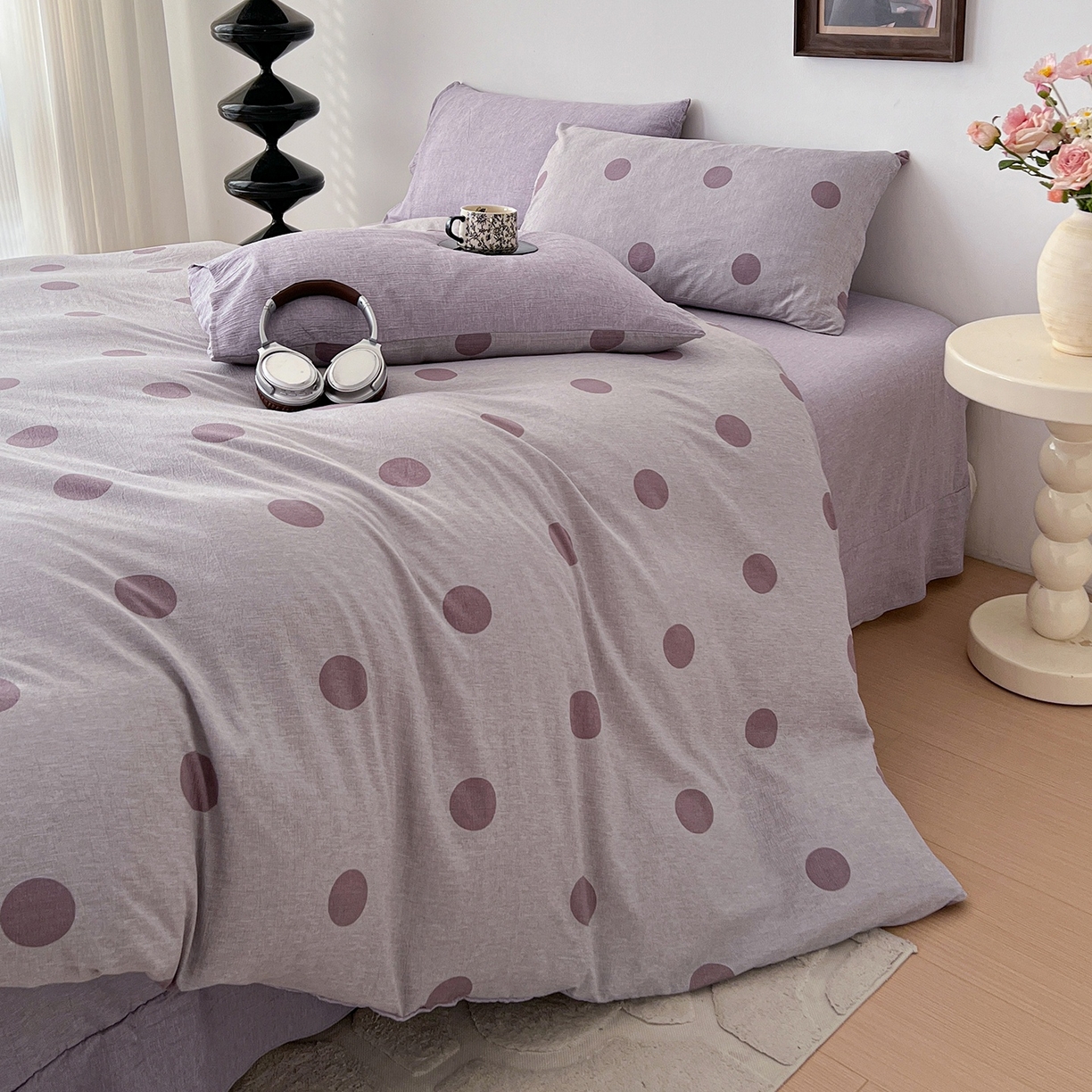 91家纺网 家纺一手货源 找家纺 弗苓家纺 2026春季新款高克重加厚色织提花四件套 波尔紫