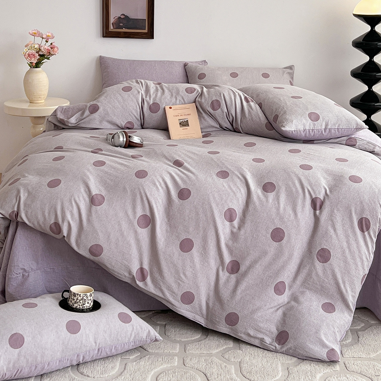 91家纺网 家纺一手货源 找家纺 弗苓家纺 2026春季新款高克重加厚色织提花四件套 波尔紫