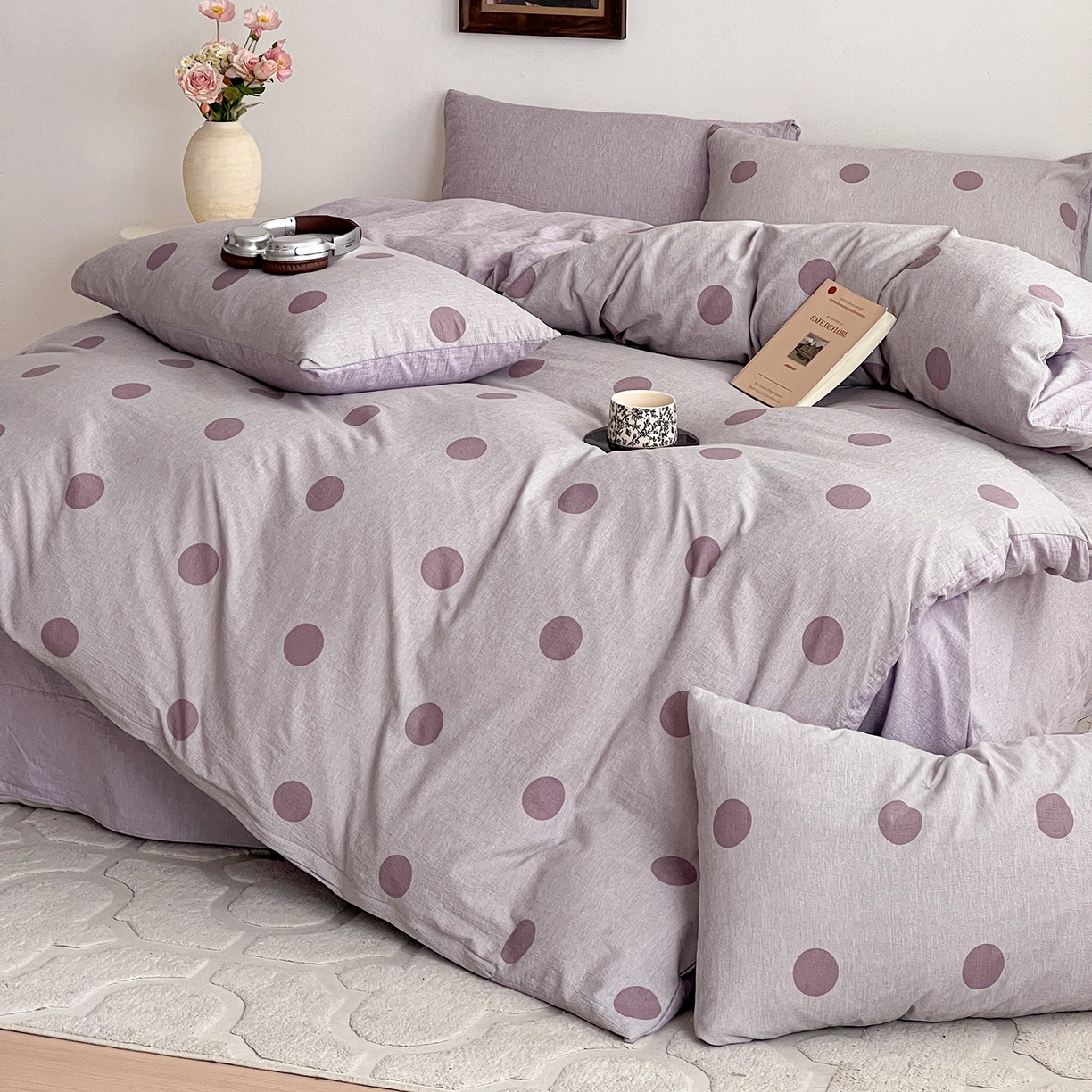 91家纺网 家纺一手货源 找家纺 弗苓家纺 2026春季新款高克重加厚色织提花四件套 波尔紫