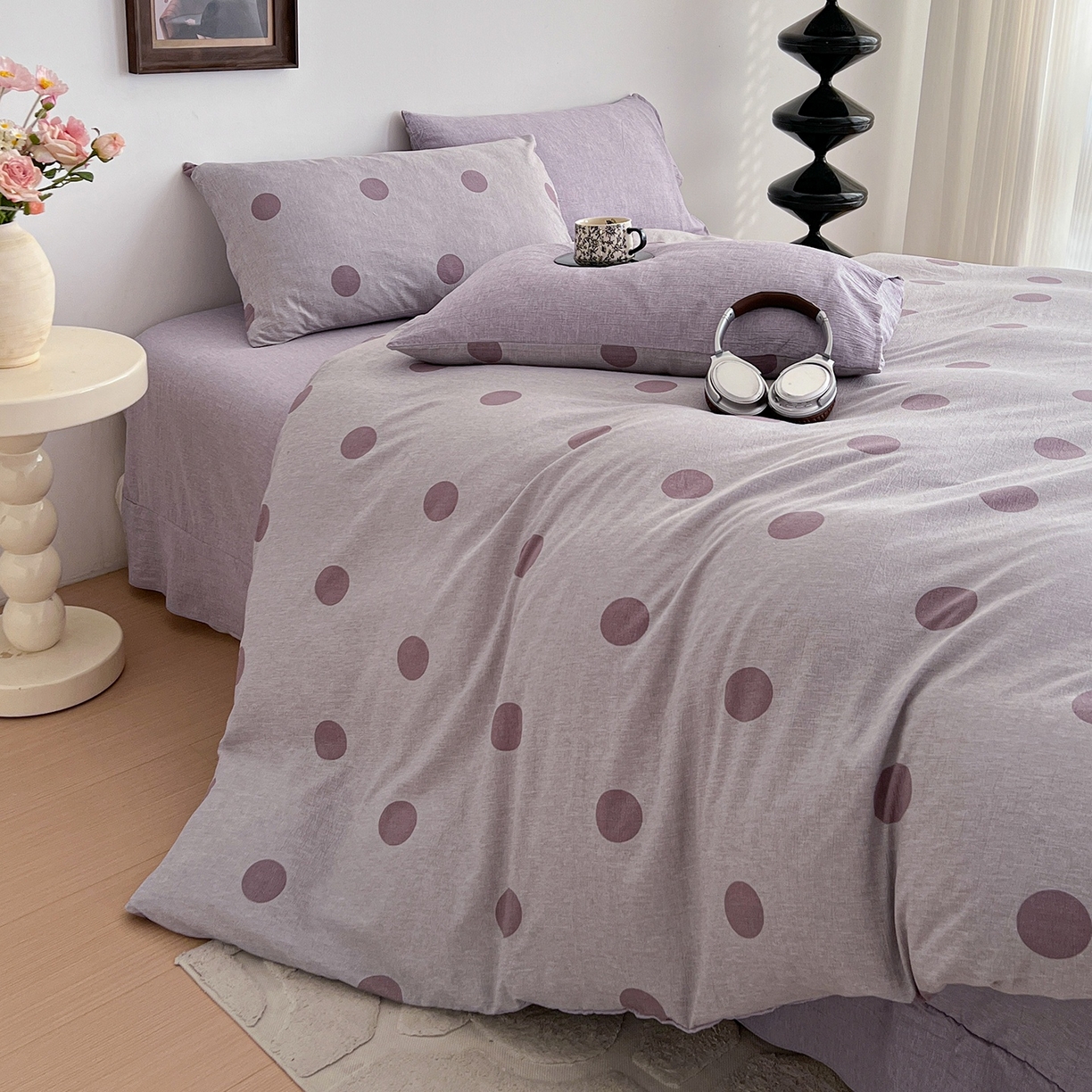 91家纺网 家纺一手货源 找家纺 弗苓家纺 2026春季新款高克重加厚色织提花四件套 波尔紫