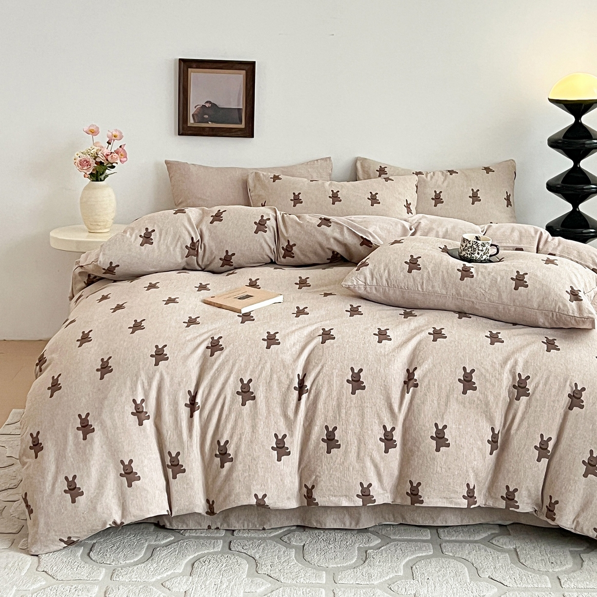 91家纺网 家纺一手货源 找家纺 弗苓家纺 2026春季新款高克重加厚色织提花四件套 布偶熊