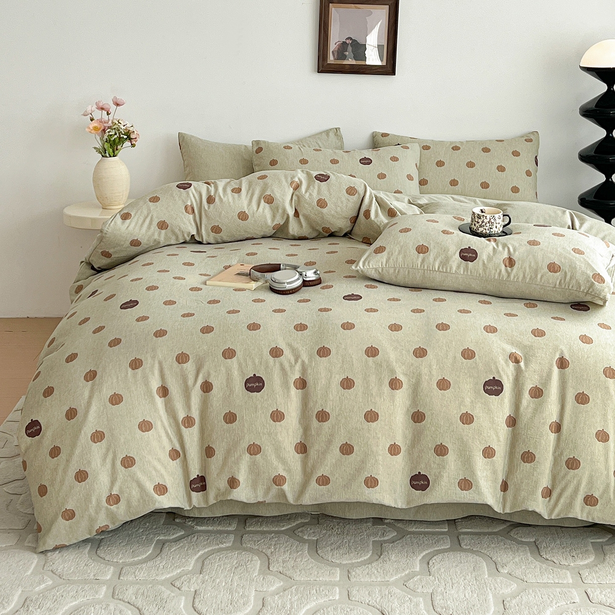 91家纺网 家纺一手货源 找家纺 弗苓家纺 2026春季新款高克重加厚色织提花四件套 复古南瓜