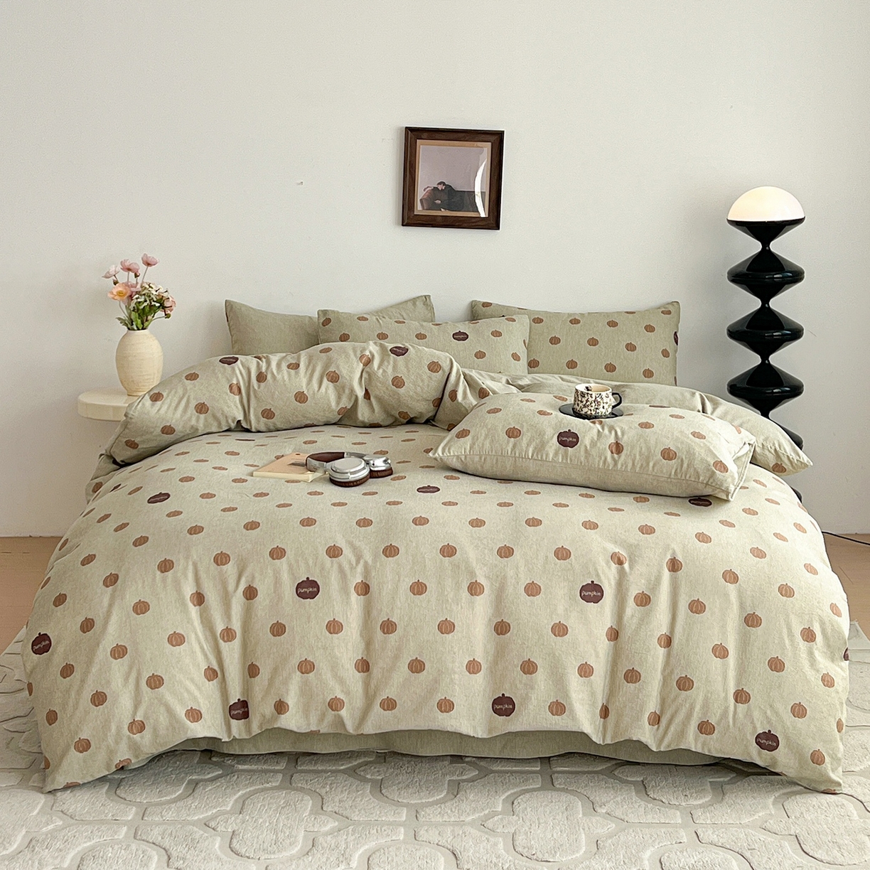 91家纺网 家纺一手货源 找家纺 弗苓家纺 2026春季新款高克重加厚色织提花四件套 复古南瓜