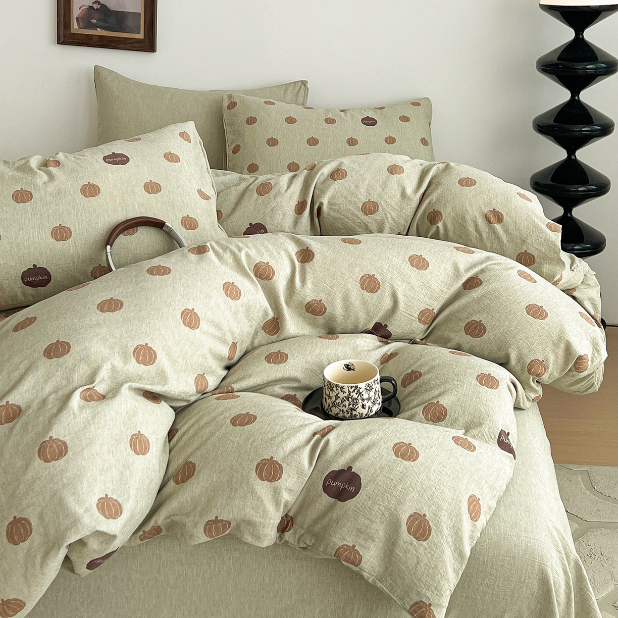 91家纺网 家纺一手货源 找家纺 弗苓家纺 2026春季新款高克重加厚色织提花四件套 复古南瓜