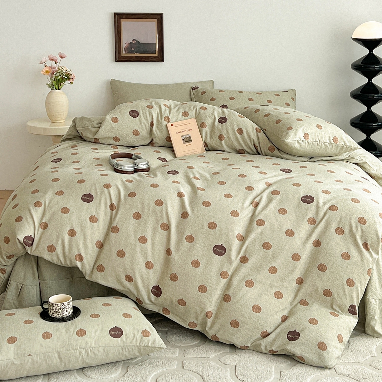 91家纺网 家纺一手货源 找家纺 弗苓家纺 2026春季新款高克重加厚色织提花四件套 复古南瓜