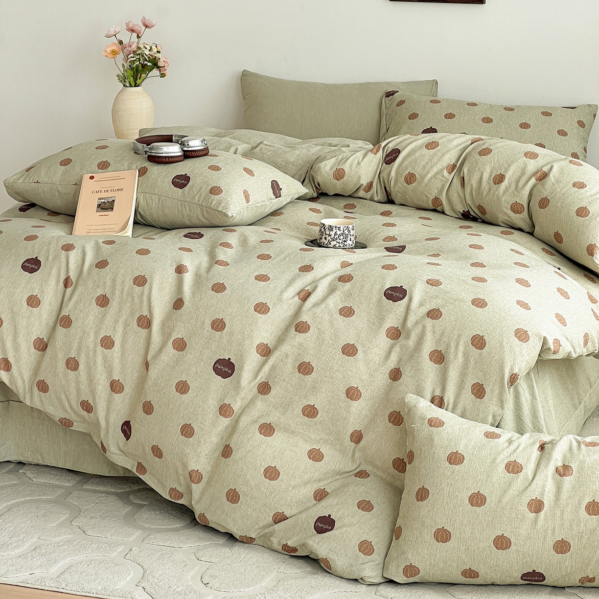 91家纺网 家纺一手货源 找家纺 弗苓家纺 2026春季新款高克重加厚色织提花四件套 复古南瓜