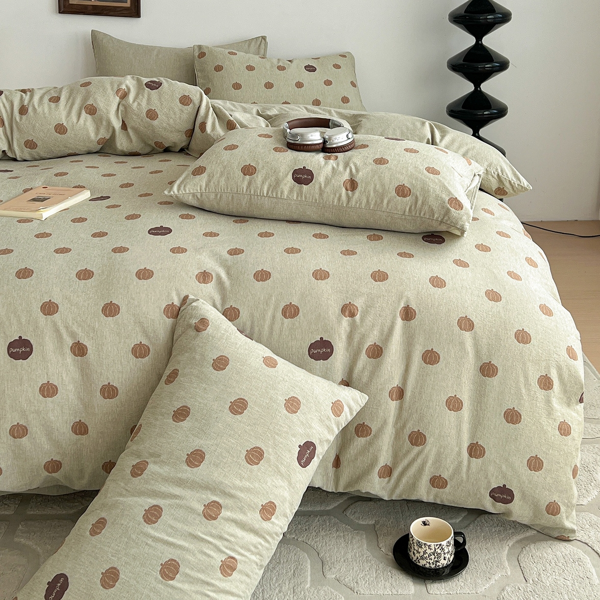 91家纺网 家纺一手货源 找家纺 弗苓家纺 2026春季新款高克重加厚色织提花四件套 复古南瓜