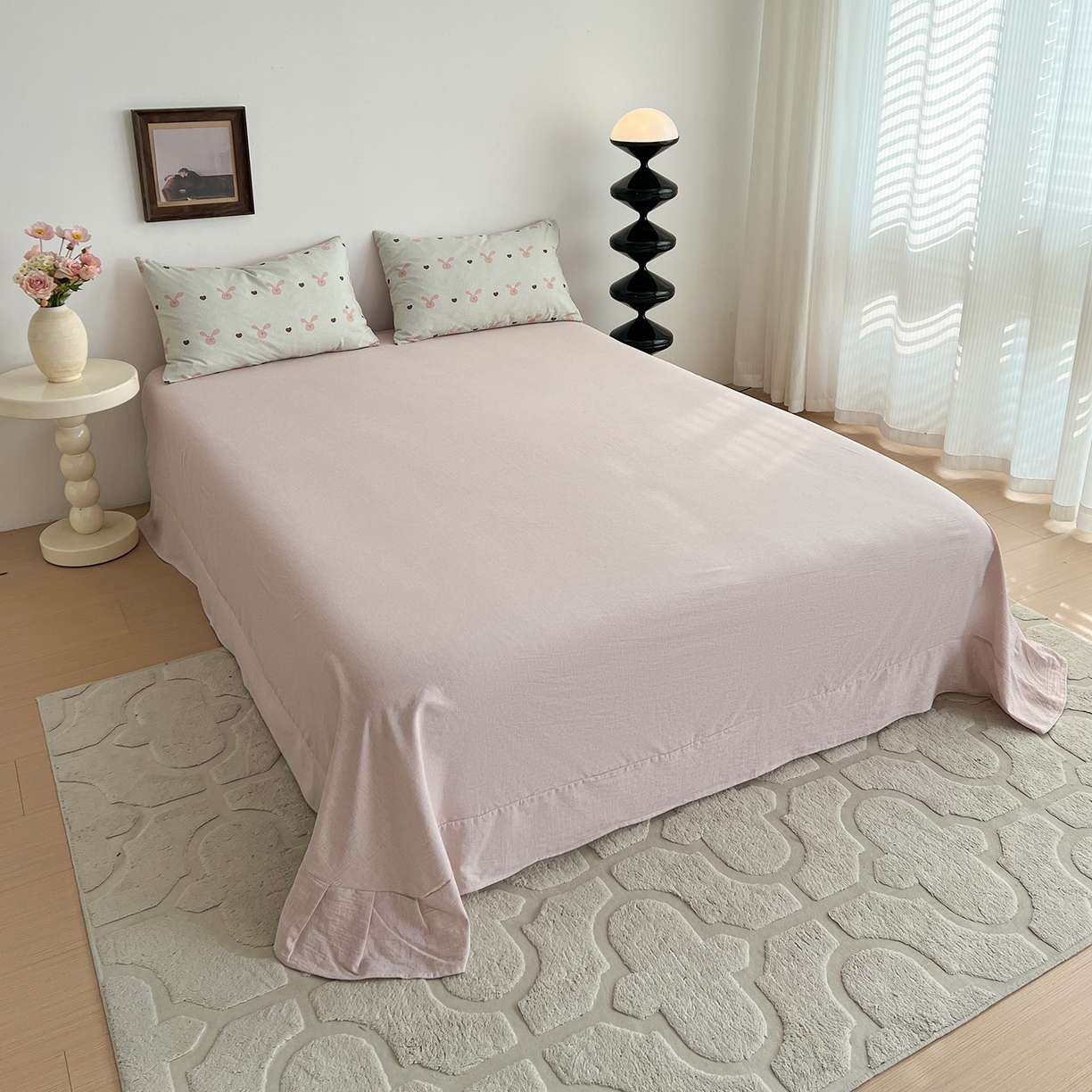 91家纺网 家纺一手货源 找家纺 弗苓家纺 2026春季新款高克重加厚色织提花四件套 红棕小兔