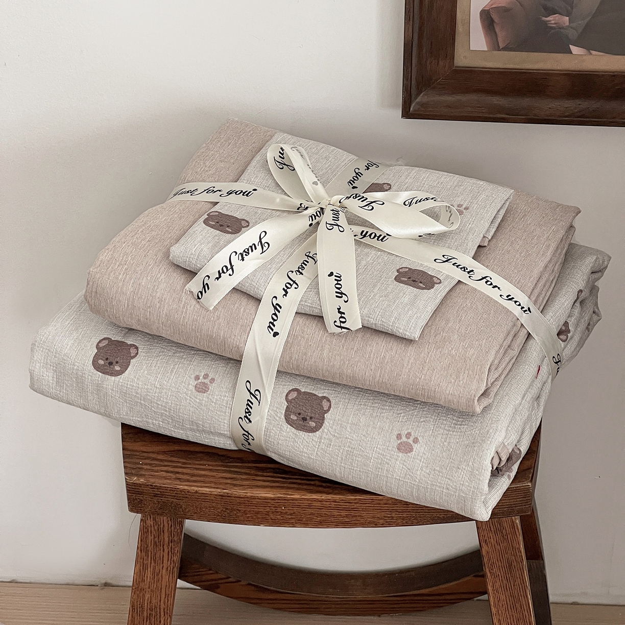 弗苓家纺 2026春季新款高克重加厚色织提花四件套 咖啡小熊