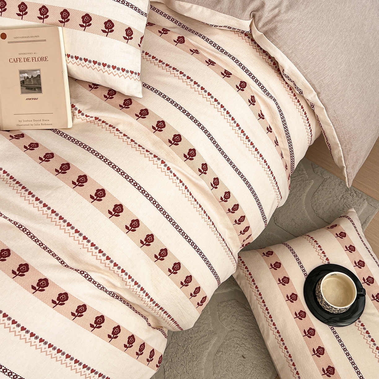 91家纺网 家纺一手货源 找家纺 弗苓家纺 2026春季新款高克重加厚色织提花四件套 玛奇朵