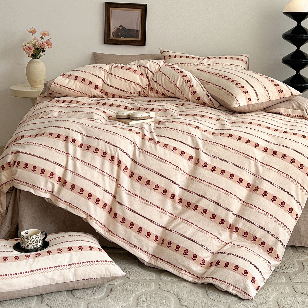 91家纺网 家纺一手货源 找家纺 弗苓家纺 2026春季新款高克重加厚色织提花四件套 玛奇朵