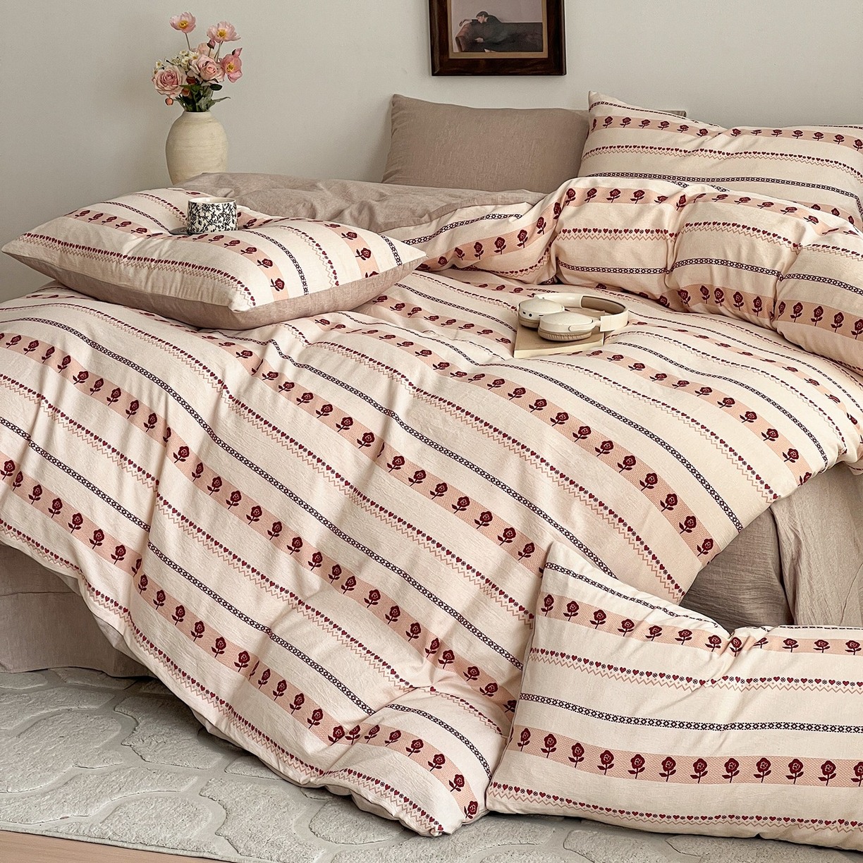 91家纺网 家纺一手货源 找家纺 弗苓家纺 2026春季新款高克重加厚色织提花四件套 玛奇朵