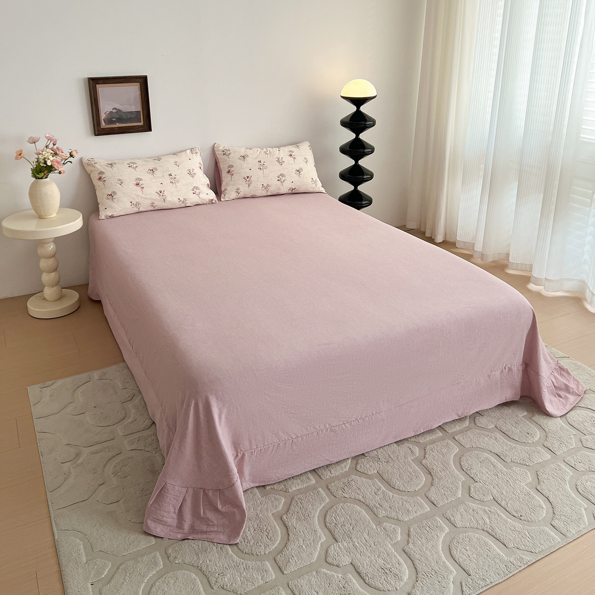 91家纺网 家纺一手货源 找家纺 弗苓家纺 2026春季新款高克重加厚色织提花四件套 美式玫瑰