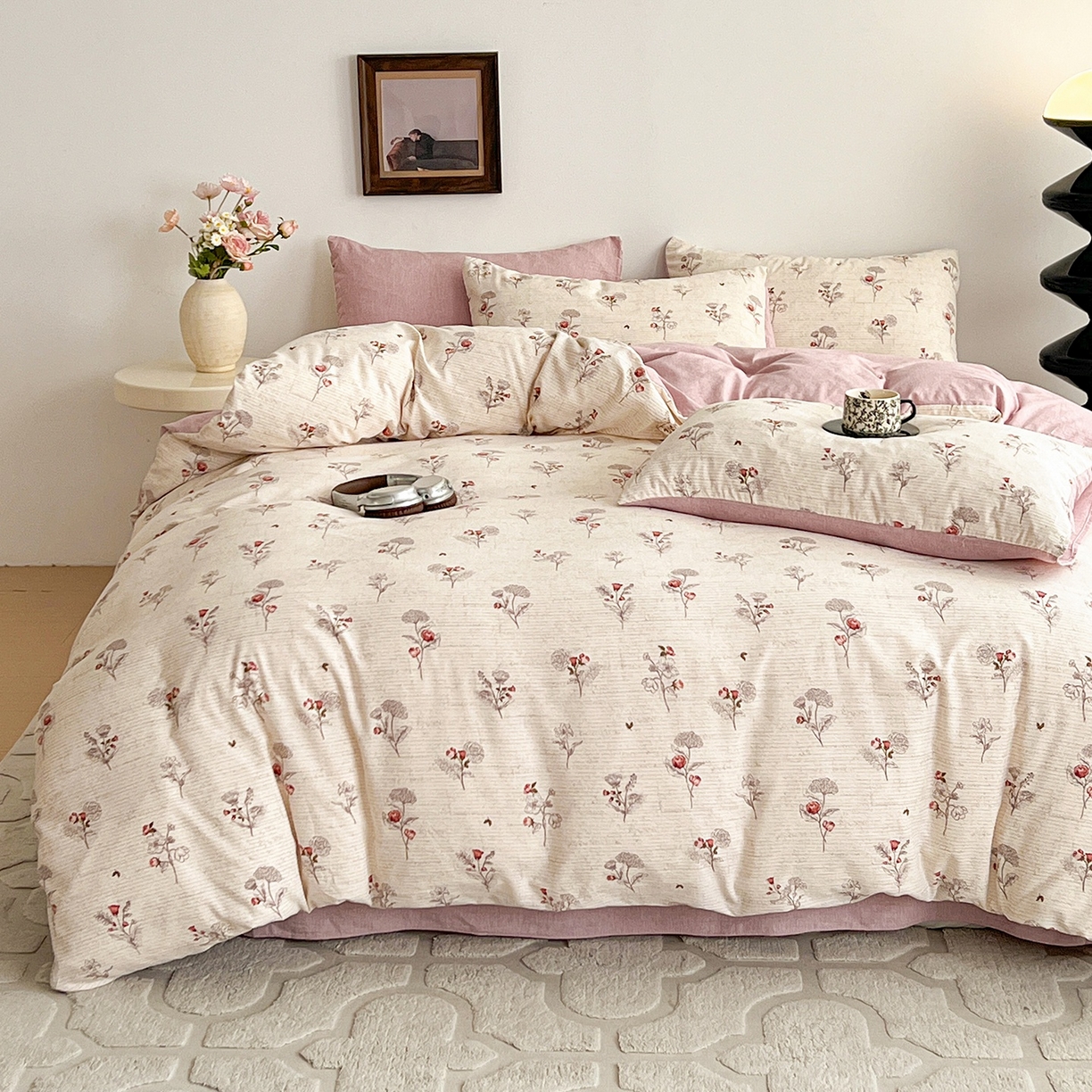 91家纺网 家纺一手货源 找家纺 弗苓家纺 2026春季新款高克重加厚色织提花四件套 美式玫瑰