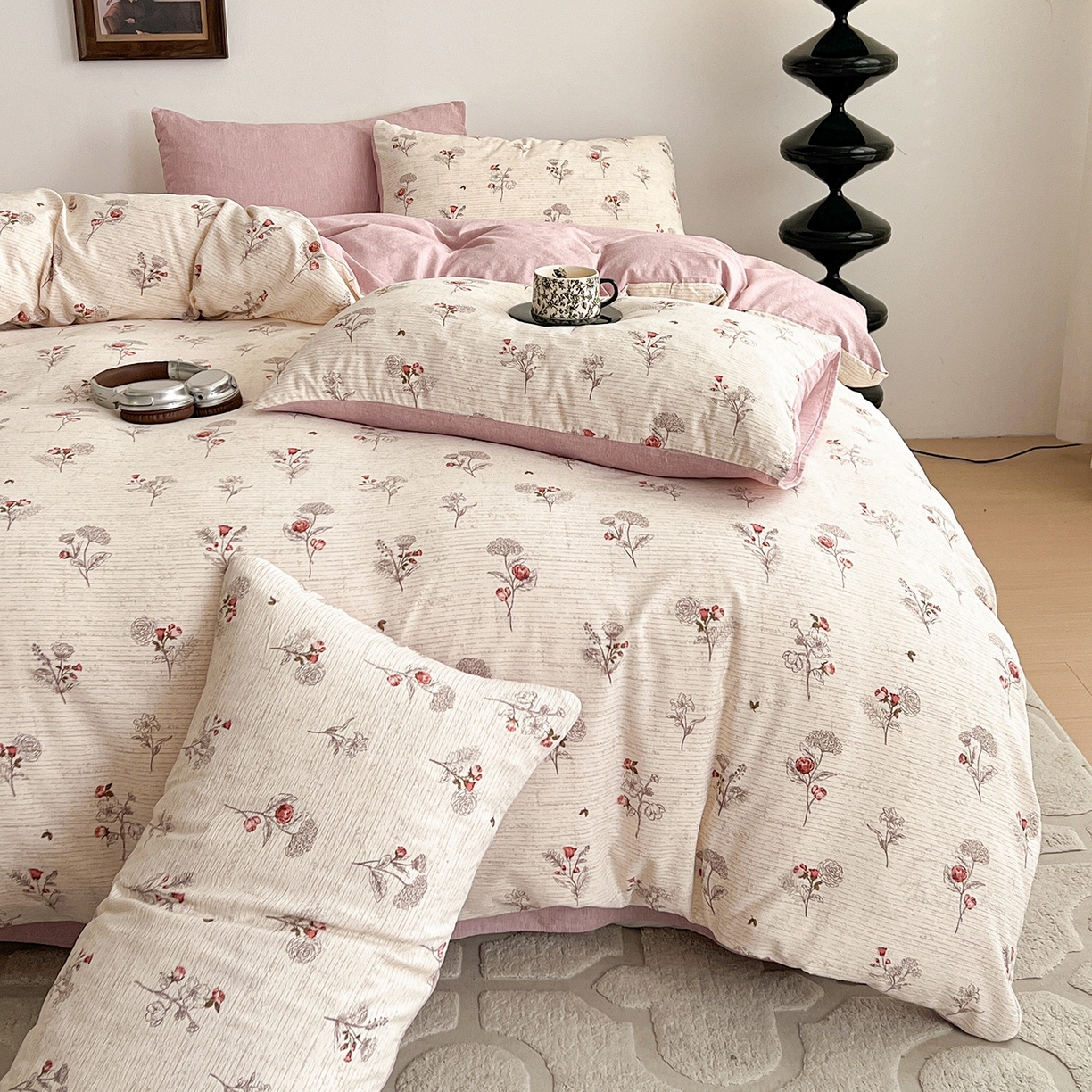 91家纺网 家纺一手货源 找家纺 弗苓家纺 2026春季新款高克重加厚色织提花四件套 美式玫瑰