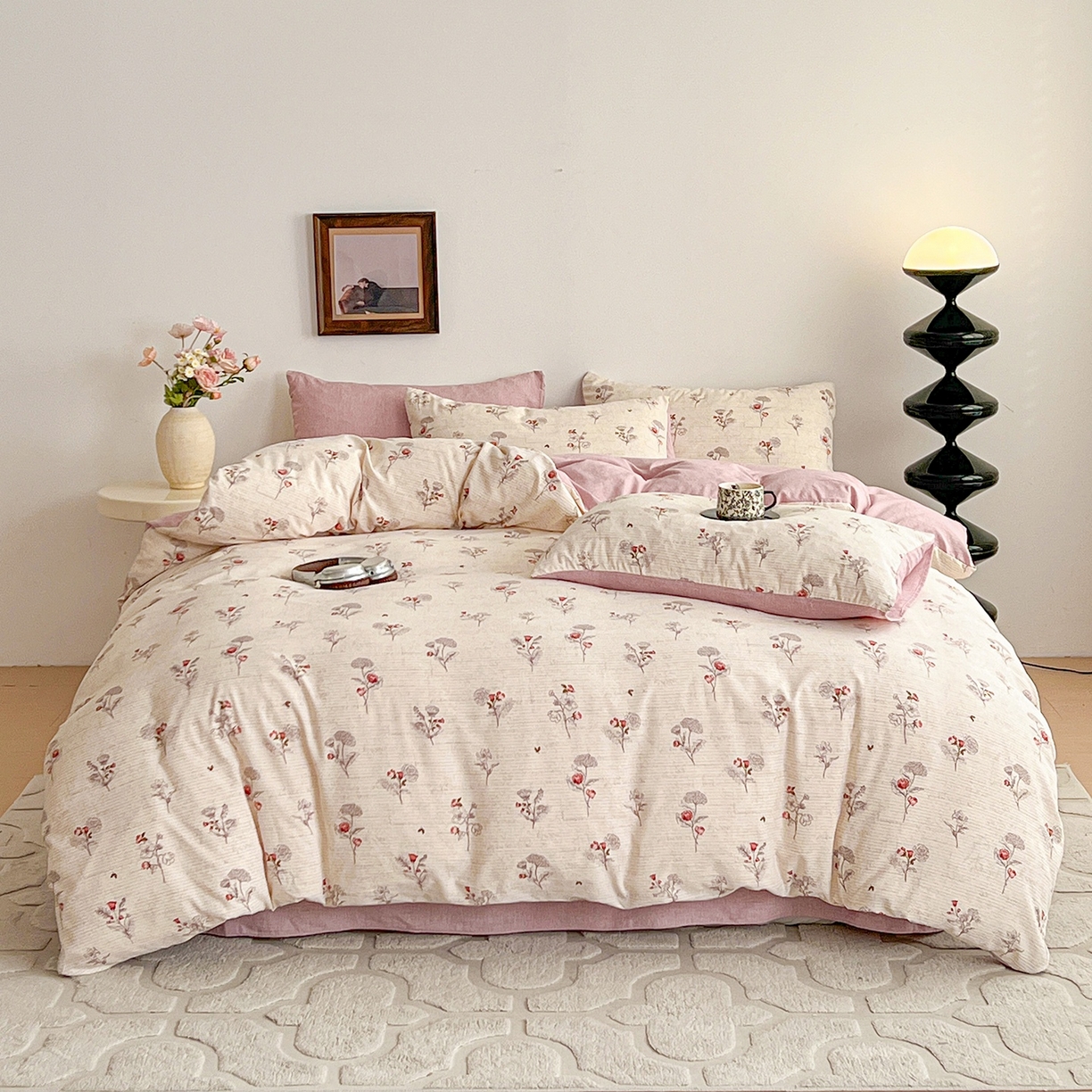 91家纺网 家纺一手货源 找家纺 弗苓家纺 2026春季新款高克重加厚色织提花四件套 美式玫瑰