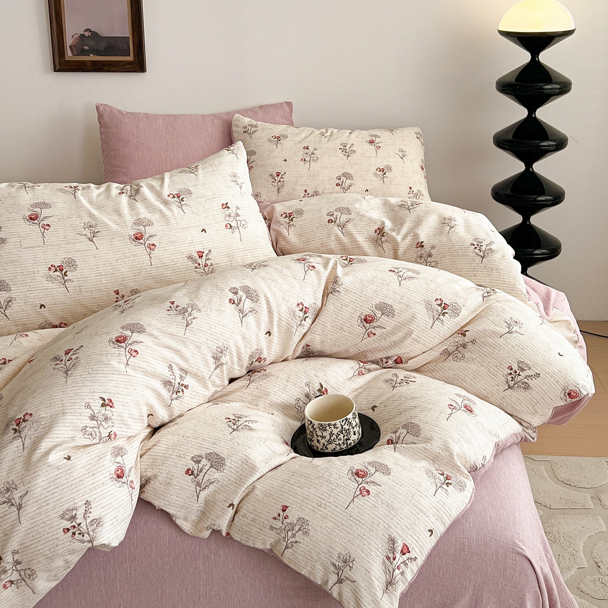 91家纺网 家纺一手货源 找家纺 弗苓家纺 2026春季新款高克重加厚色织提花四件套 美式玫瑰