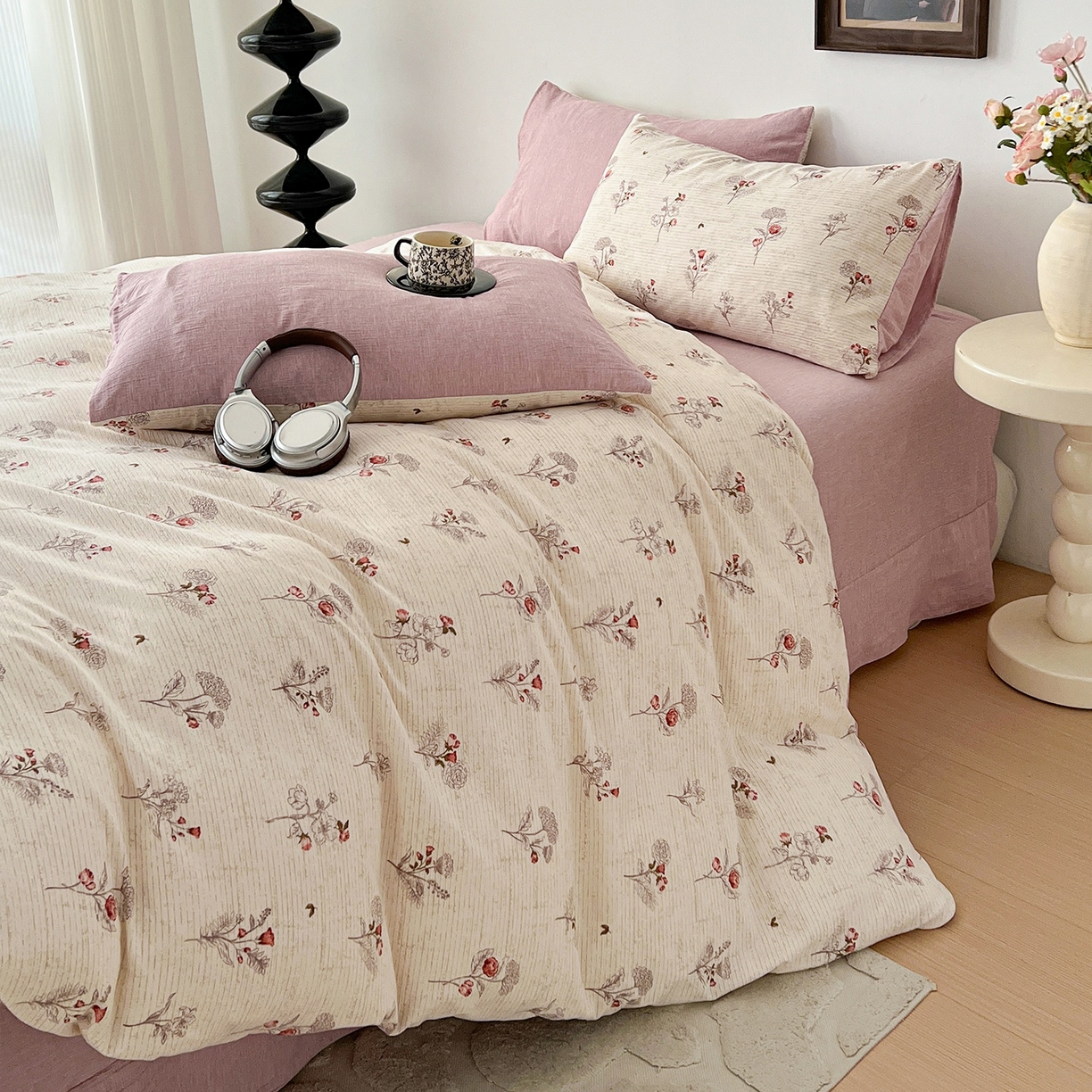 91家纺网 家纺一手货源 找家纺 弗苓家纺 2026春季新款高克重加厚色织提花四件套 美式玫瑰