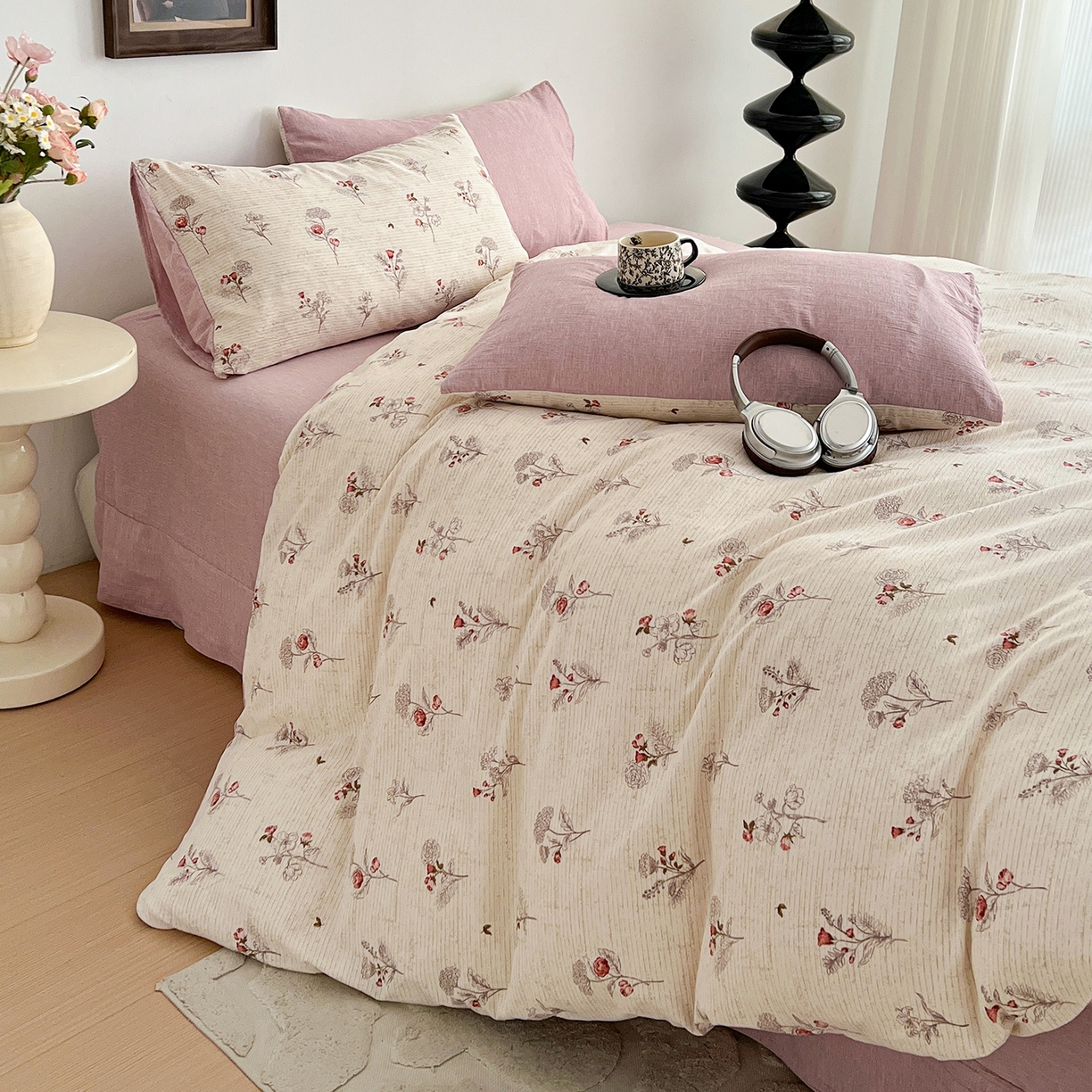 91家纺网 家纺一手货源 找家纺 弗苓家纺 2026春季新款高克重加厚色织提花四件套 美式玫瑰