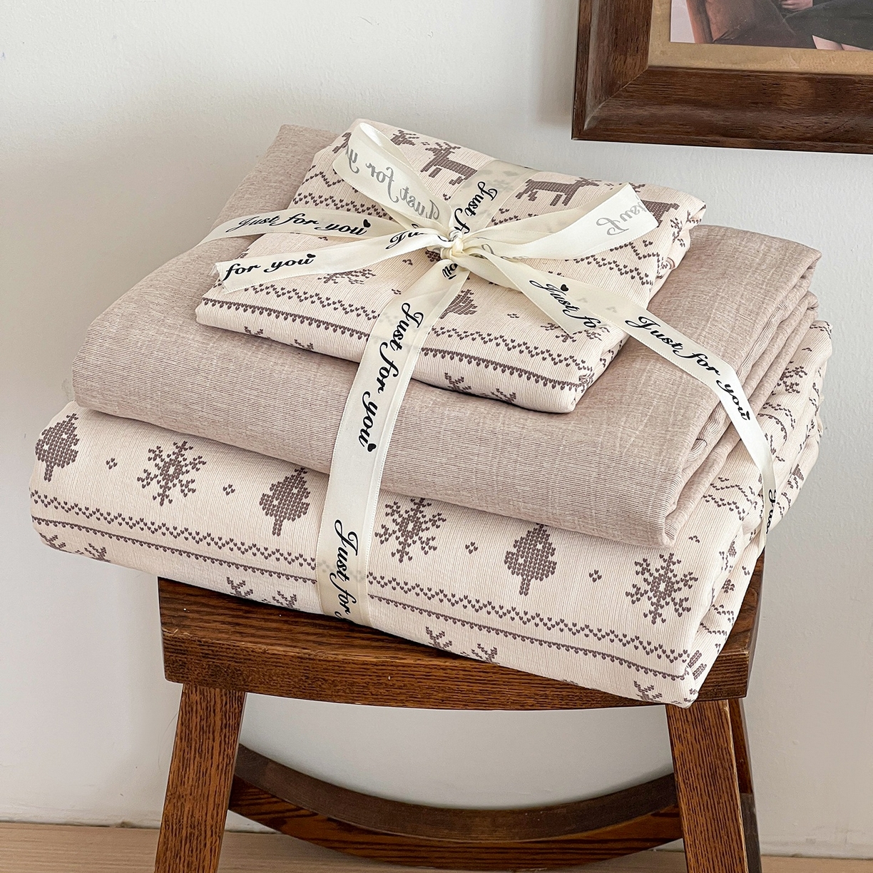 弗苓家纺 2026春季新款高克重加厚色织提花四件套 麋鹿