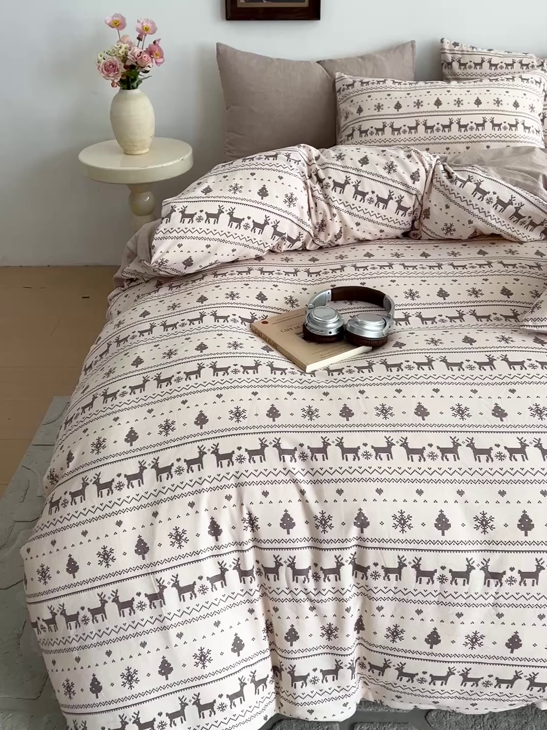 91家纺网 家纺一手货源 找家纺 弗苓家纺 2026春季新款高克重加厚色织提花四件套 麋鹿