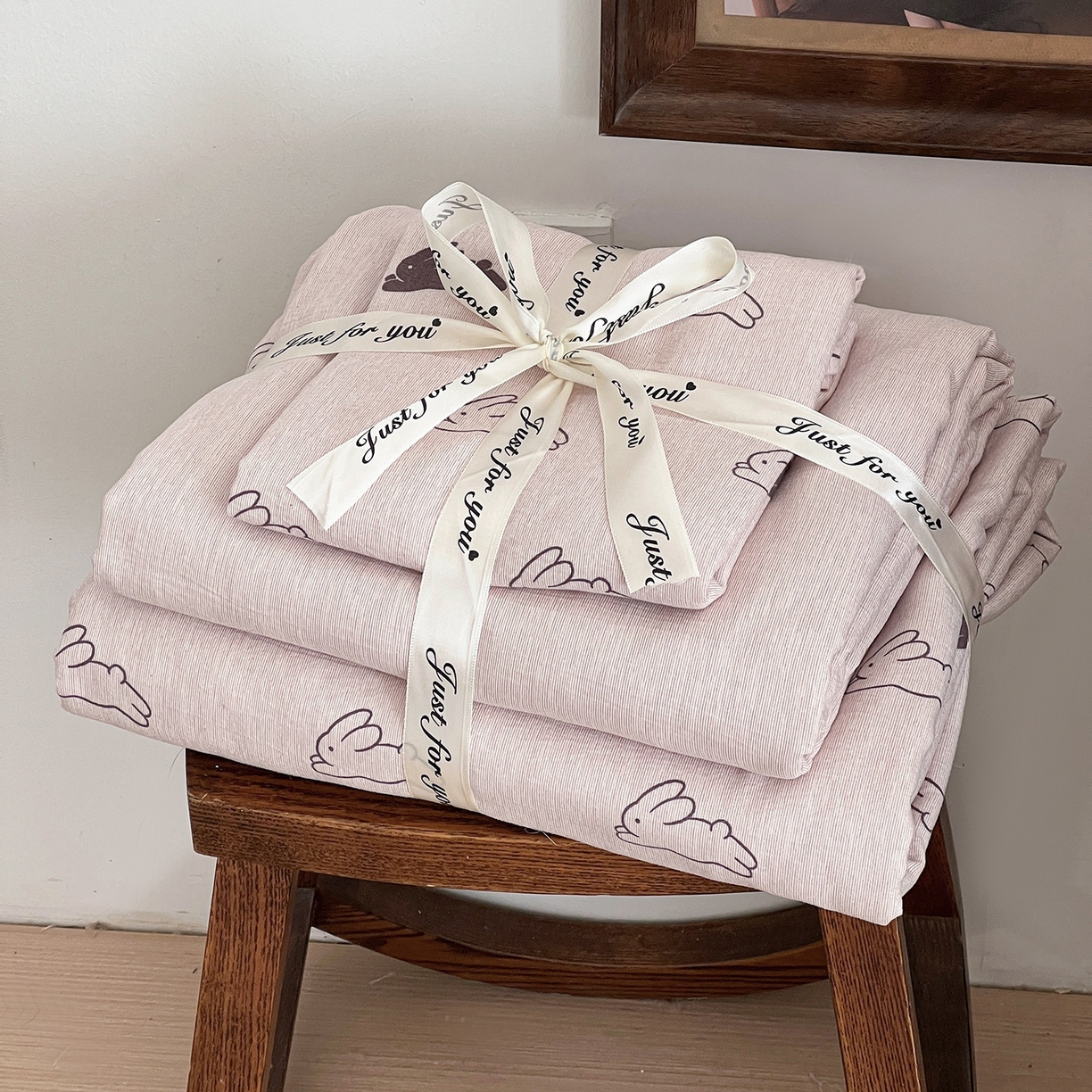 弗苓家纺 2026春季新款高克重加厚色织提花四件套 米菲兔